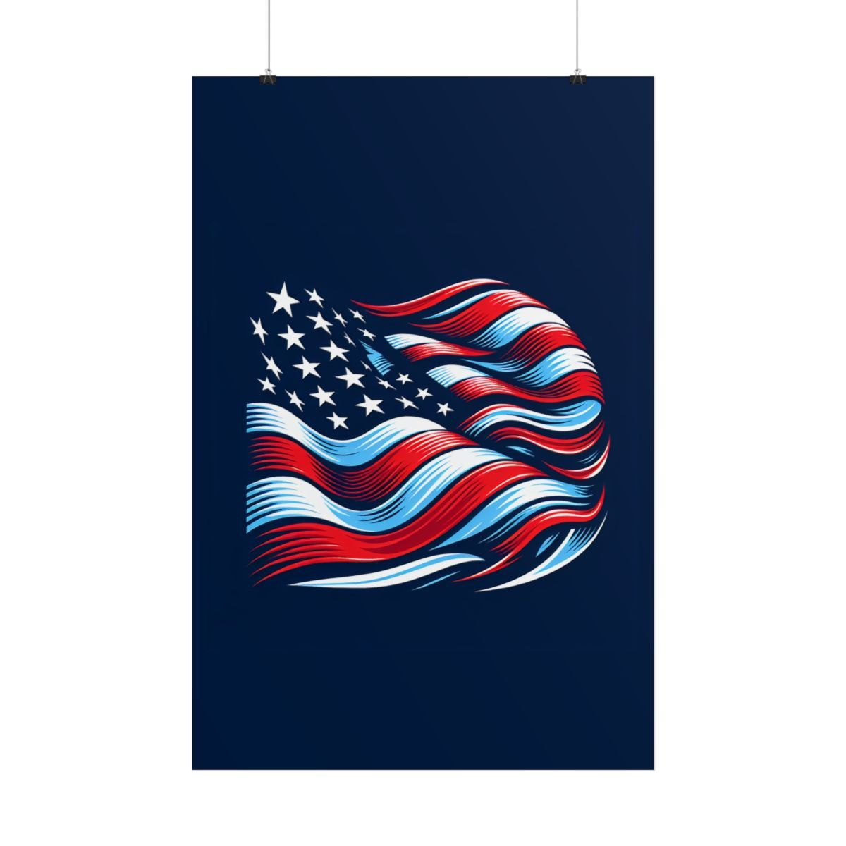 American Flag Wave Poster — Patriotic Red White Blue Wall Art (Rolled Poster)