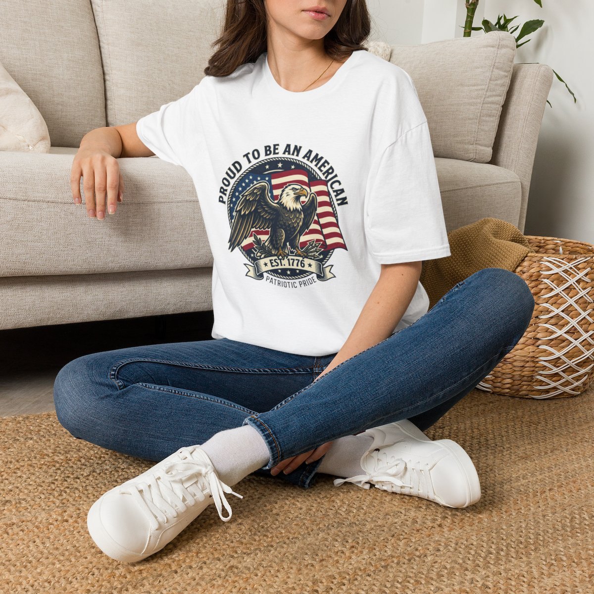 Patriotic Eagle T-Shirt — "Proud to Be an American" Vintage Flag Tee