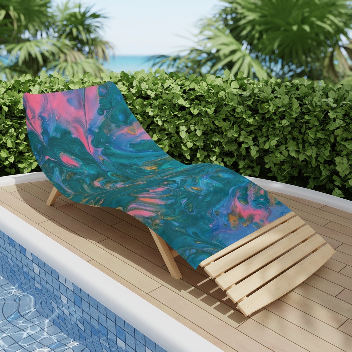 Abstract Ocean Swirl Beach Towel – Teal, Pink &amp; Gold Marble Design