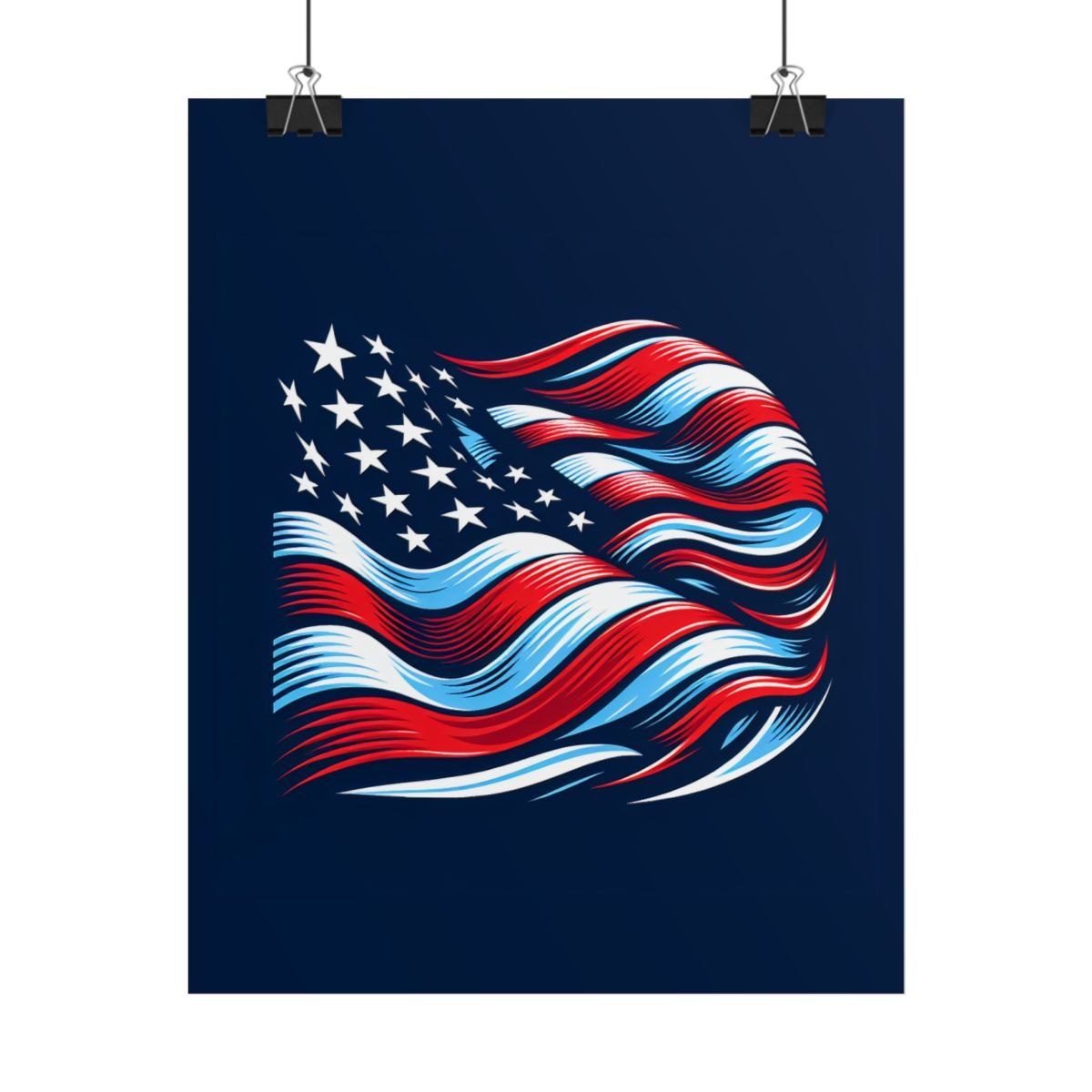American Flag Wave Poster — Patriotic Red White Blue Wall Art (Rolled Poster)