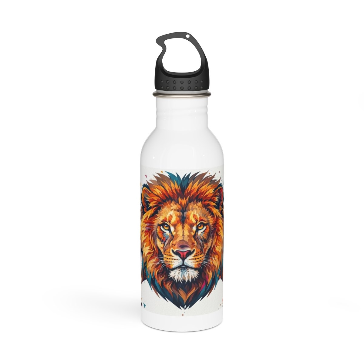 Lion Portrait Stainless Steel Water Bottle — Vibrant Wildlife Travel Bottle