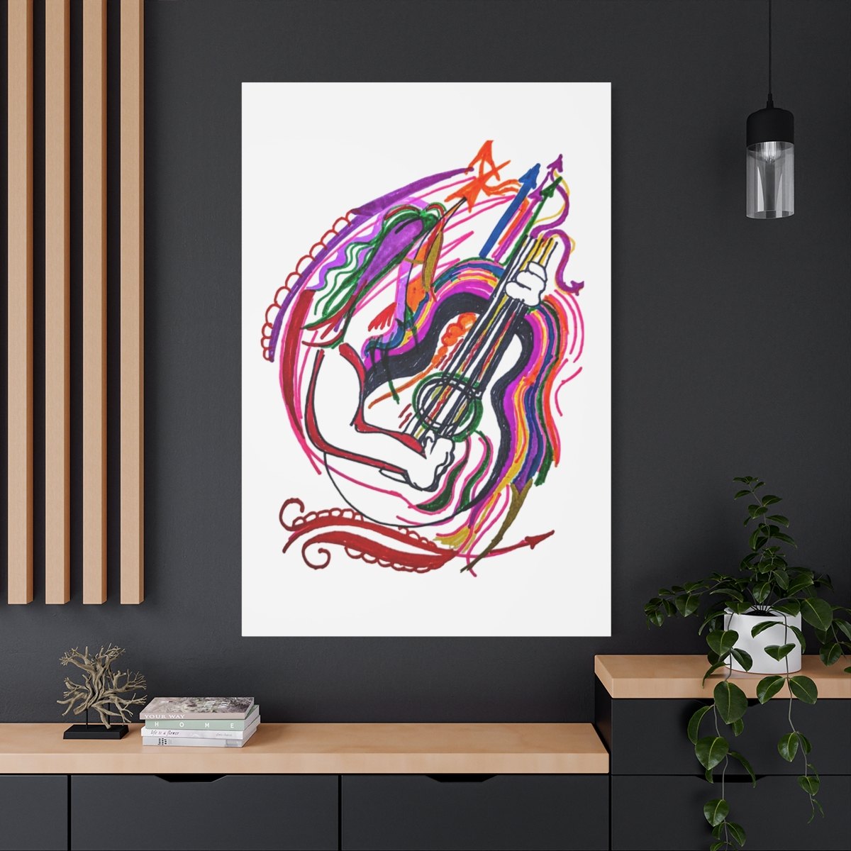 Colorful Guitar Art Matte Canvas — Abstract Music Wall Decor