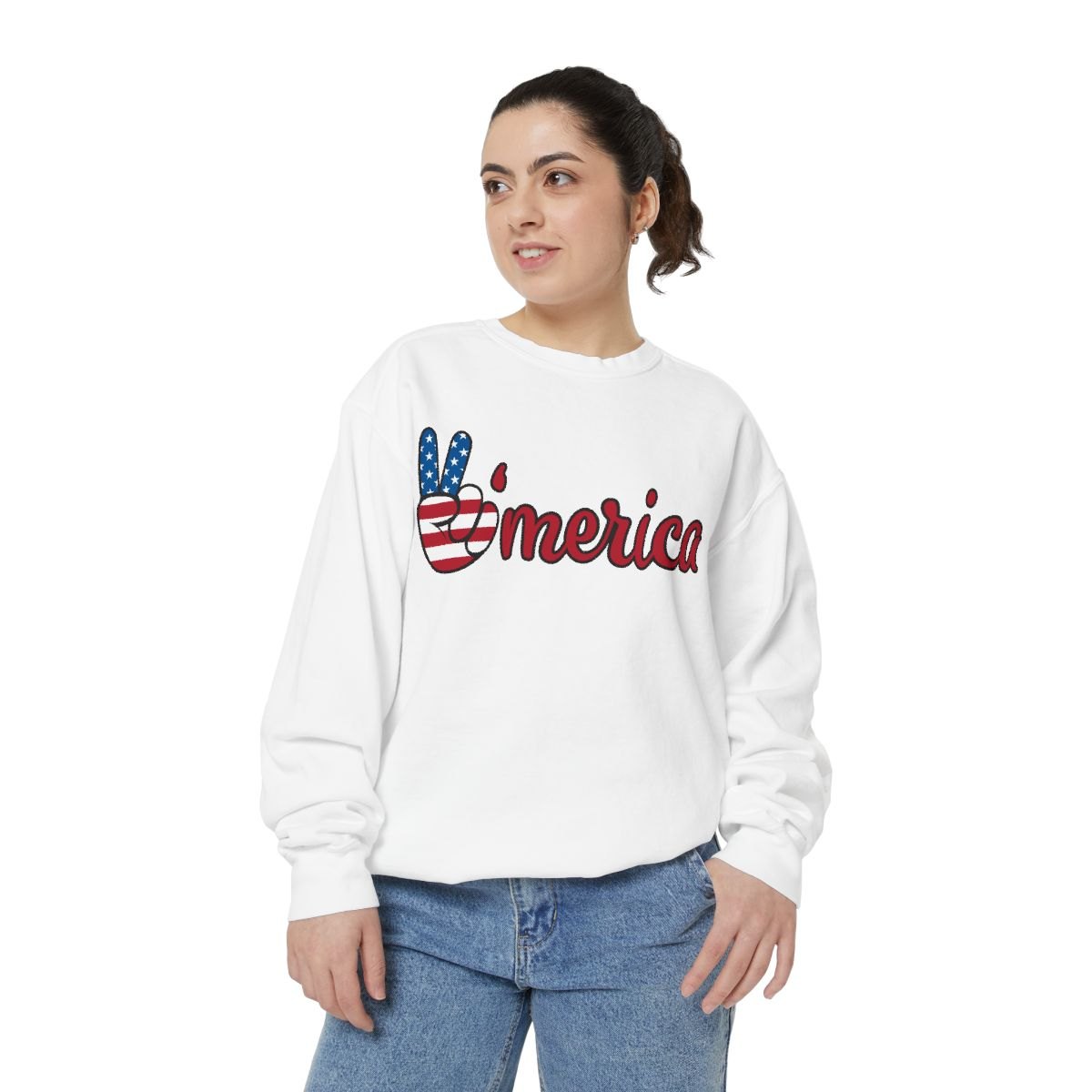 'Merica Flag Peace Sign Sweatshirt — Patriotic 4th of July Crewneck