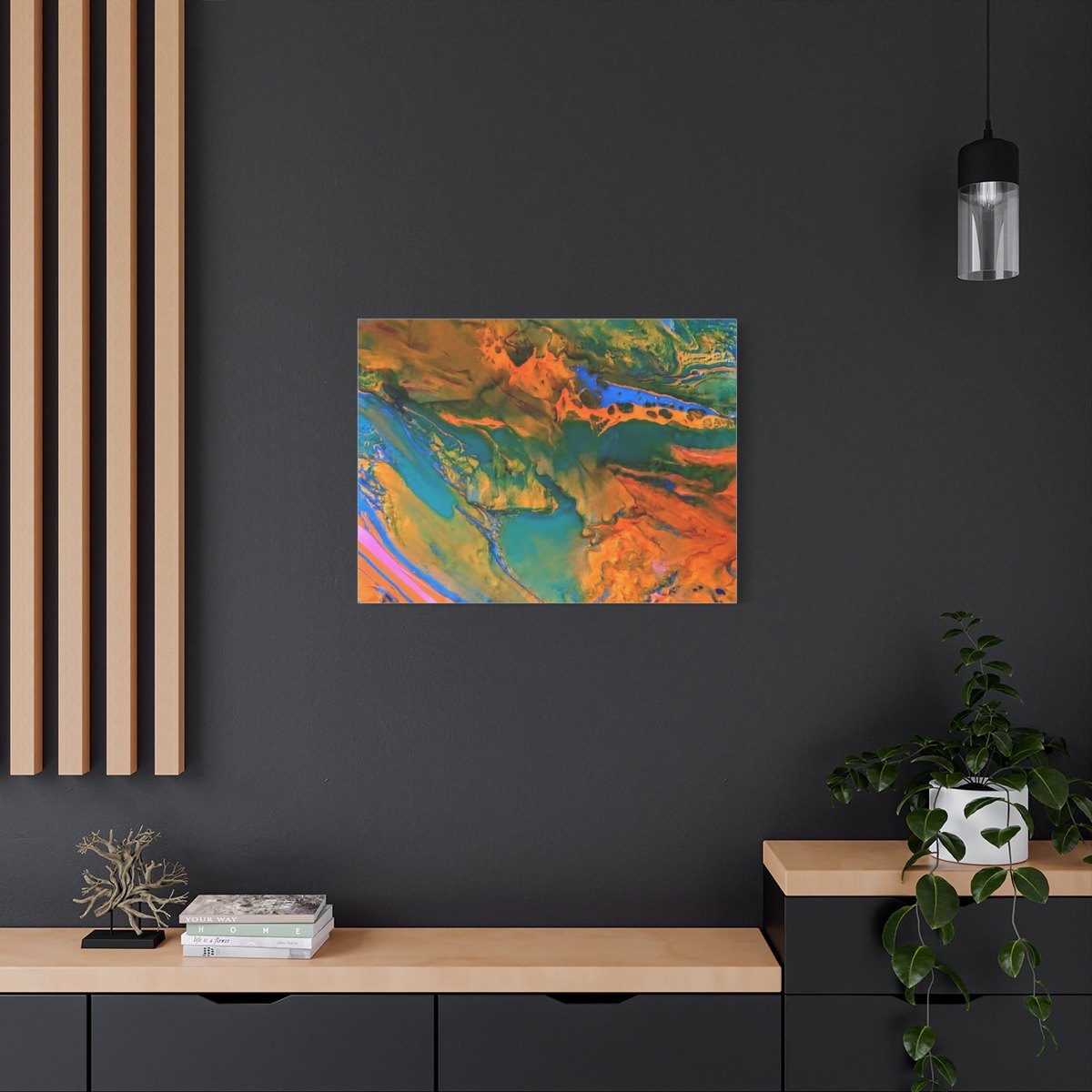 Abstract Color Wave Canvas Print — Vibrant Orange &amp; Teal Matte Stretched Art