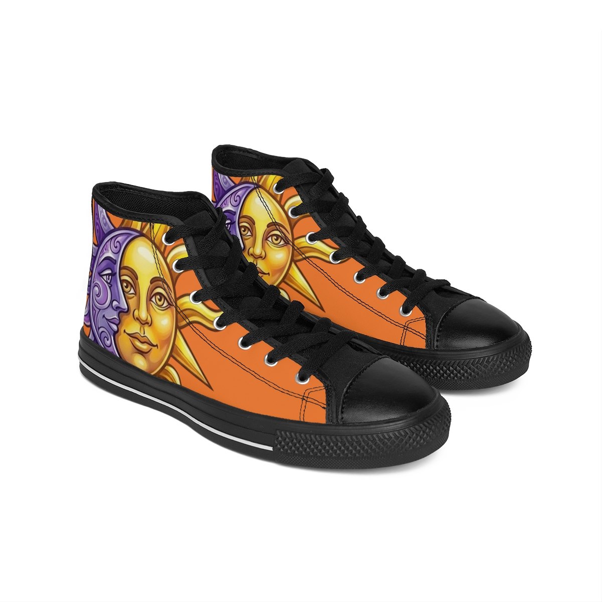 Sun &amp; Moon High-Top Sneakers — Vibrant Celestial Graphic Shoes for Men