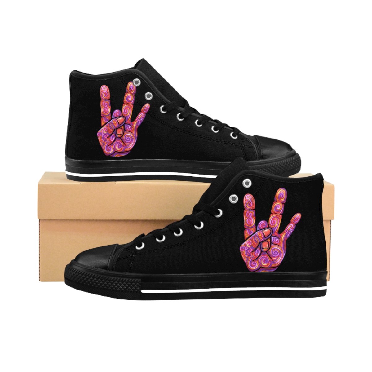 Men's High-Top Sneakers — Psychedelic Peace Hand Graphic