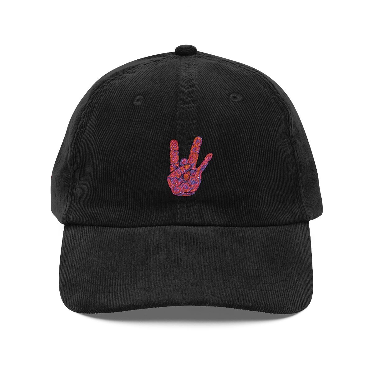 Corduroy Embroidered Peace Hand Cap — Vintage Pink Sequin Accent