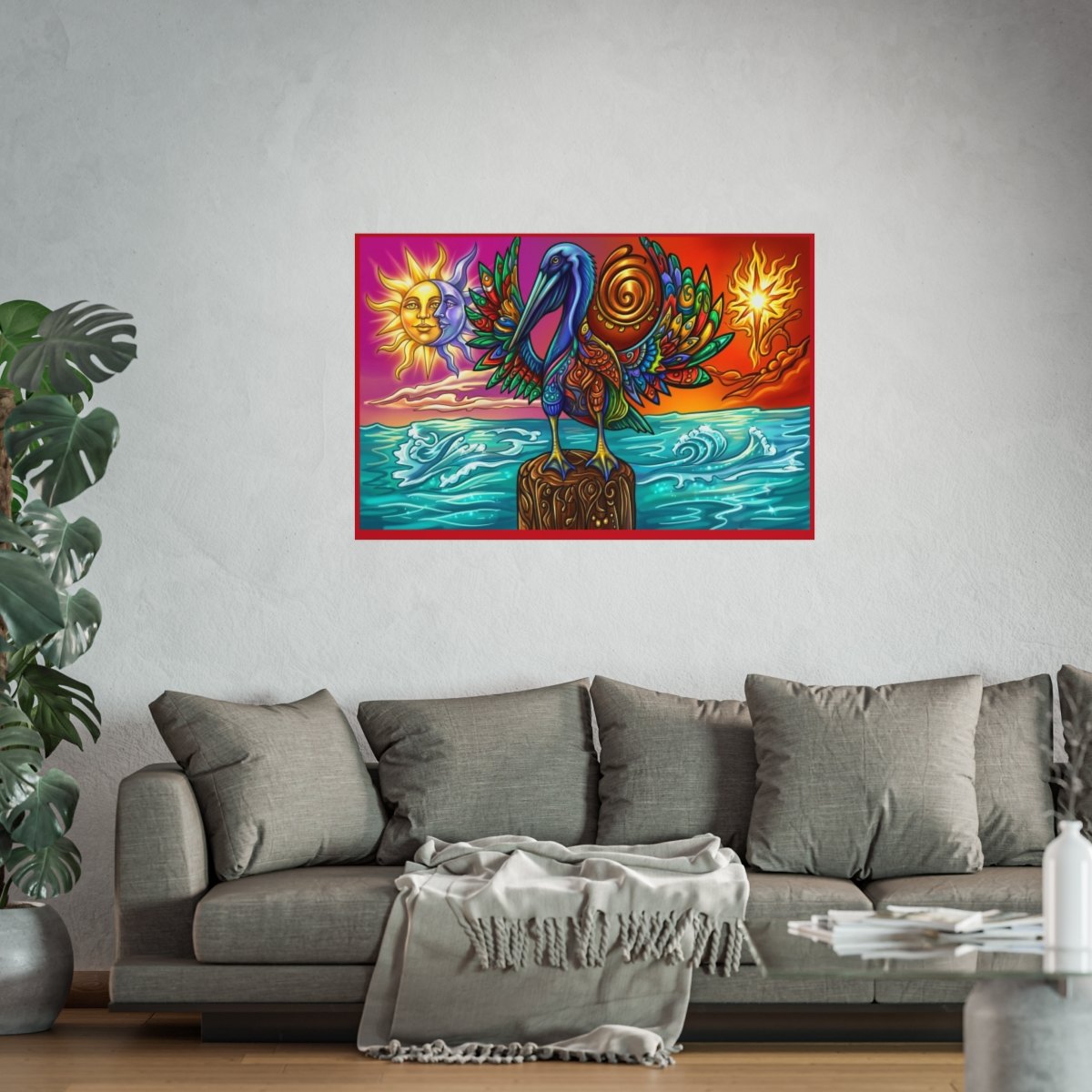 Pelican Sunrise Fine Art Poster — Vibrant Coastal Wall Art