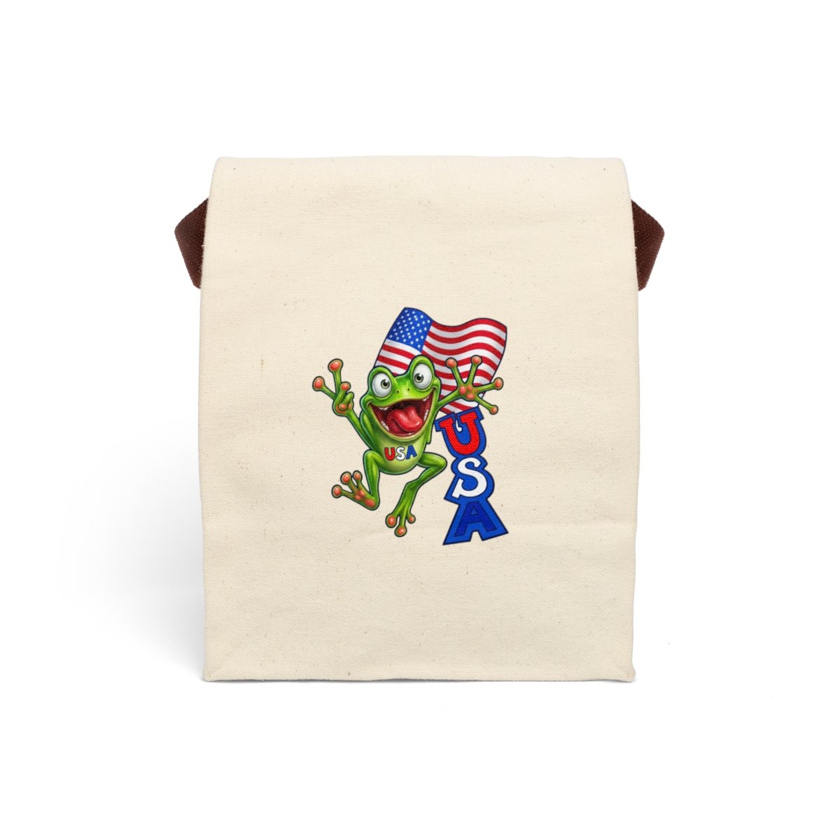 Patriotic Frog Canvas Lunch Bag — USA Flag Lunch Tote with Strap