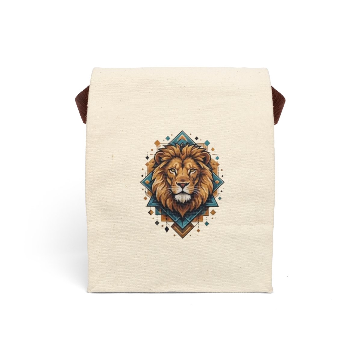 Canvas Lunch Bag — Geometric Lion Print Insulated Tote