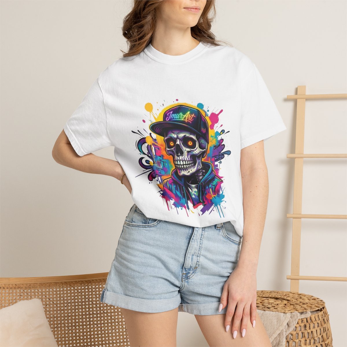 Skull Graffiti Tee — Colorful Streetwear Skull with Cap