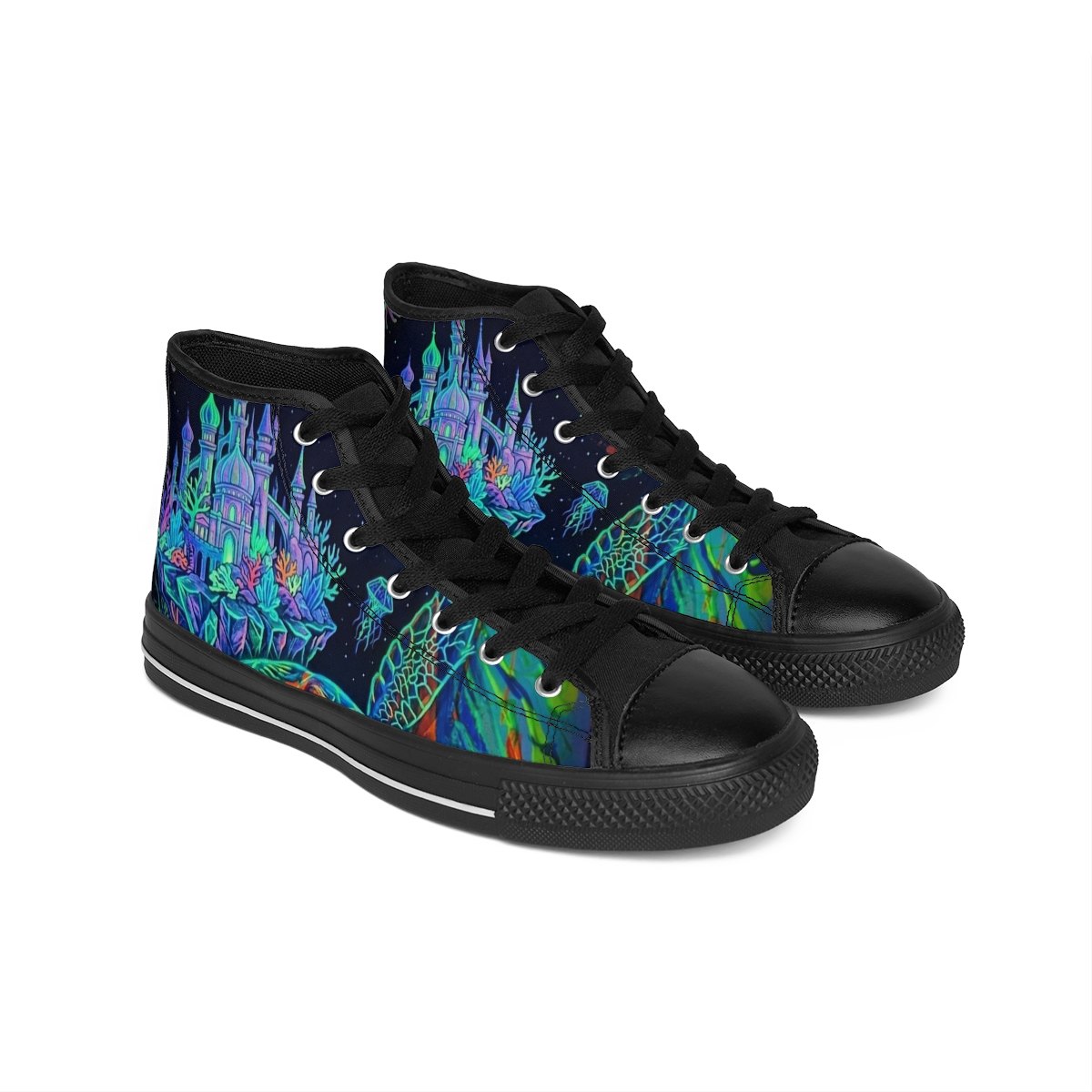 High-Top Sneakers — Neon Fantasy Castle Design