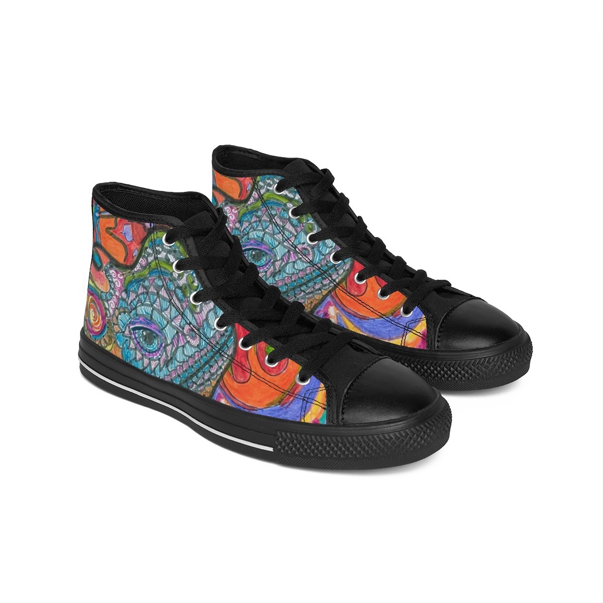 Men's High-Top Sneakers — Colorful Abstract Eye Art Canvas Shoes