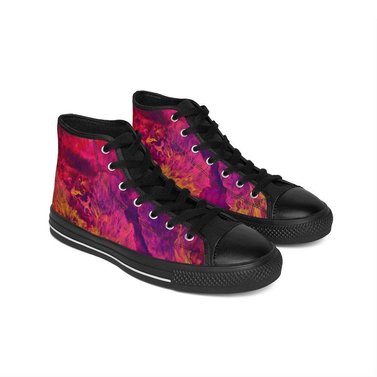 Men's High-Top Sneakers — Vivid Magenta Flame Tie-Dye