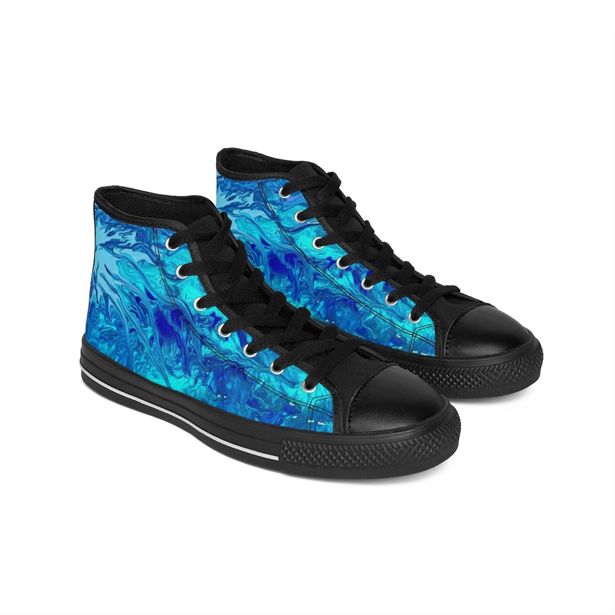 Blue Marble High-Top Sneakers — Men's Classic Canvas Shoes