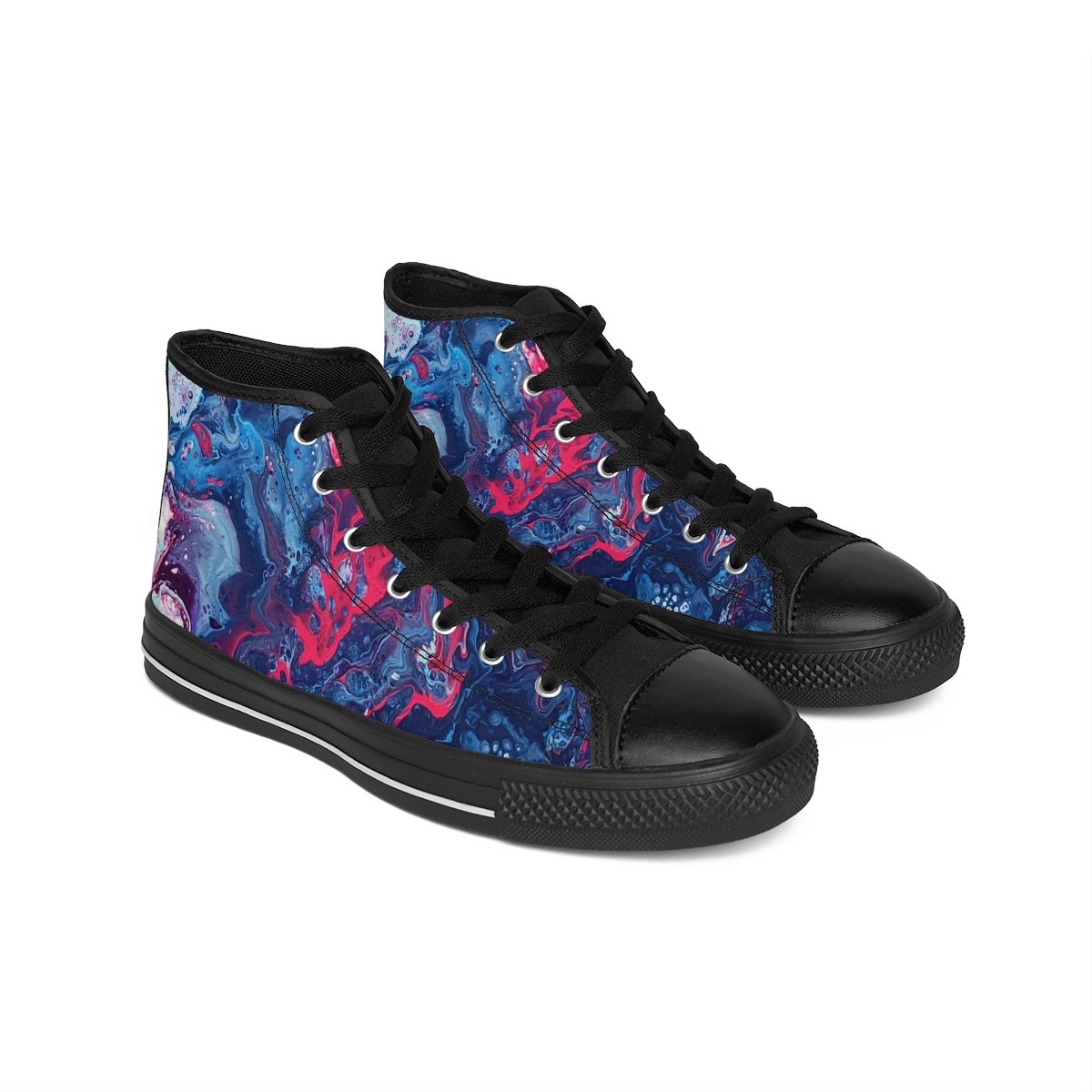 Abstract Marble High-Top Sneakers — Blue &amp; Magenta Swirl Design