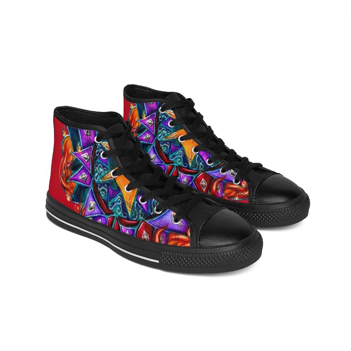 Men's High-Top Sneakers — Vibrant Abstract Flame Geometric Design