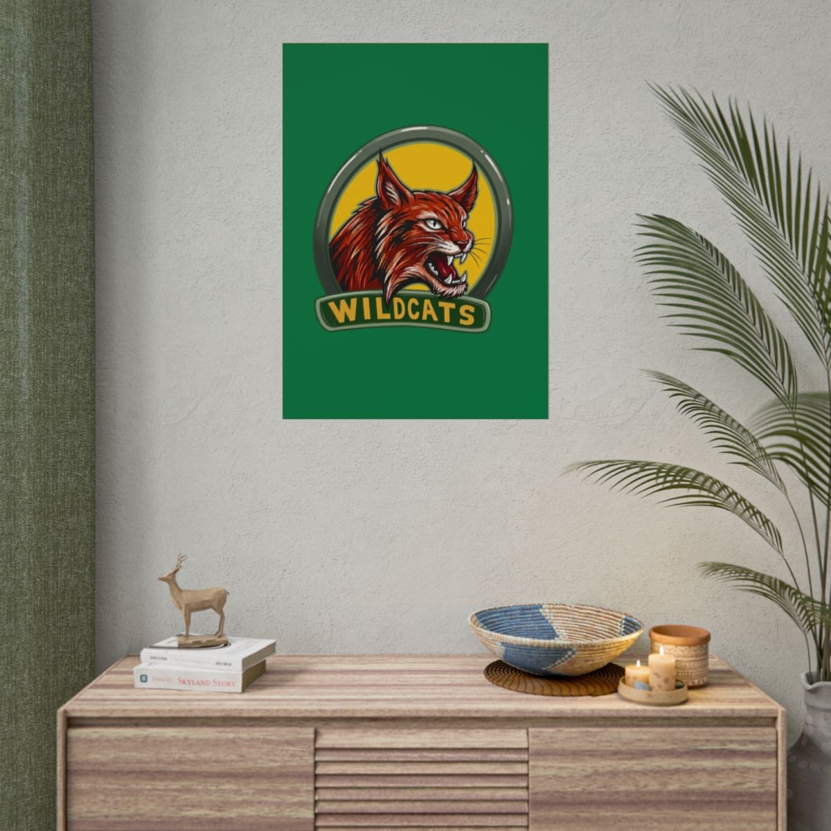Wildcats Mascot Poster — Green School Spirit Rolled Poster