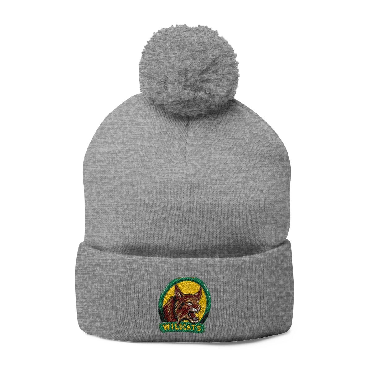 Embroidered Wolf Patch Pom-Pom Beanie — Cozy Knit Hat for Winter &amp; Outdoor Fans