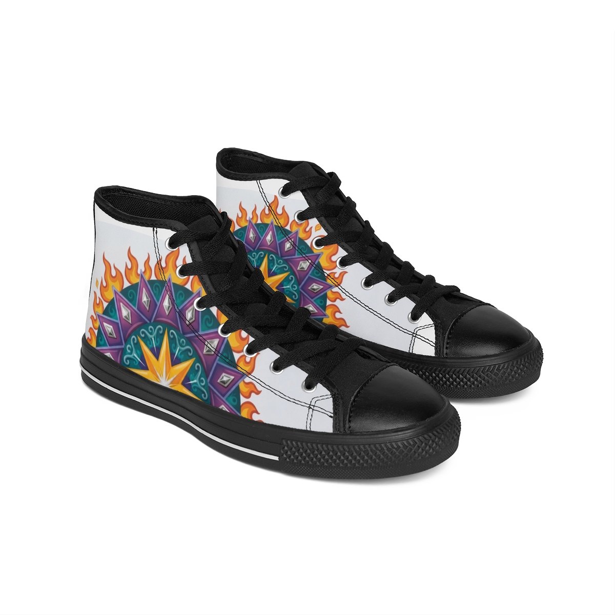 Mandala Flame High-Top Sneakers — Vibrant Boho Athletic Shoes for Men