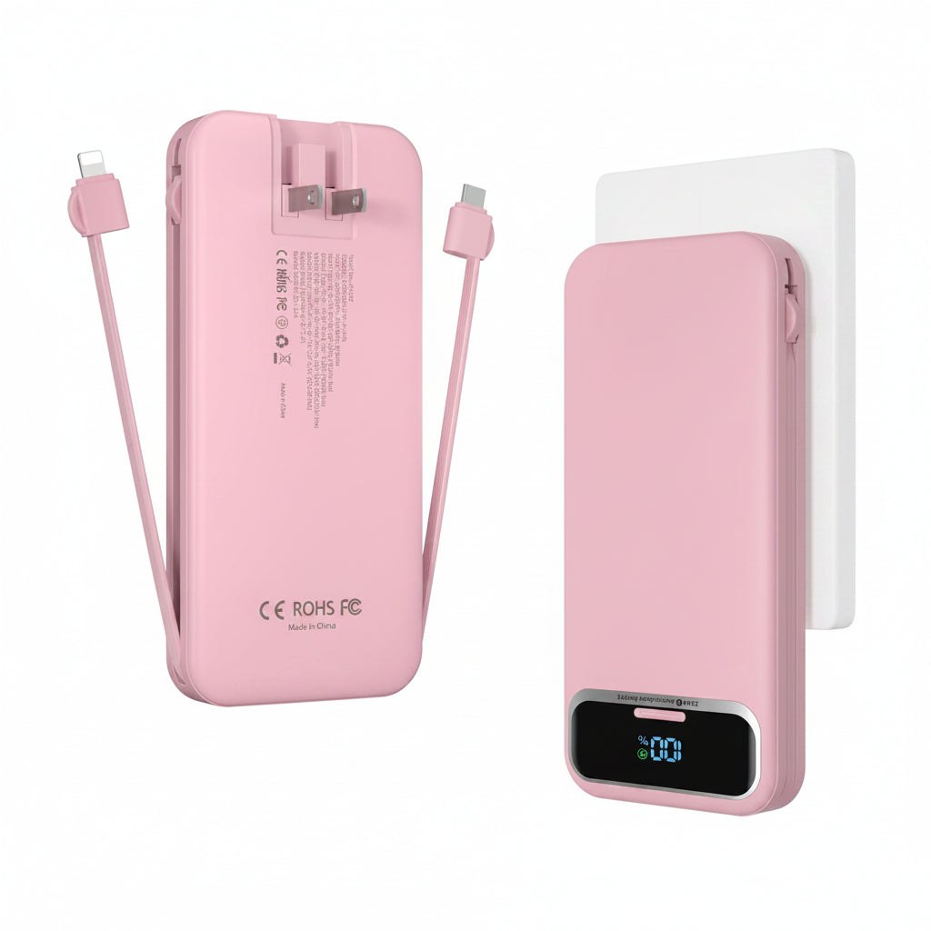 Compact charging power bank with integrated cables for a designated charging area