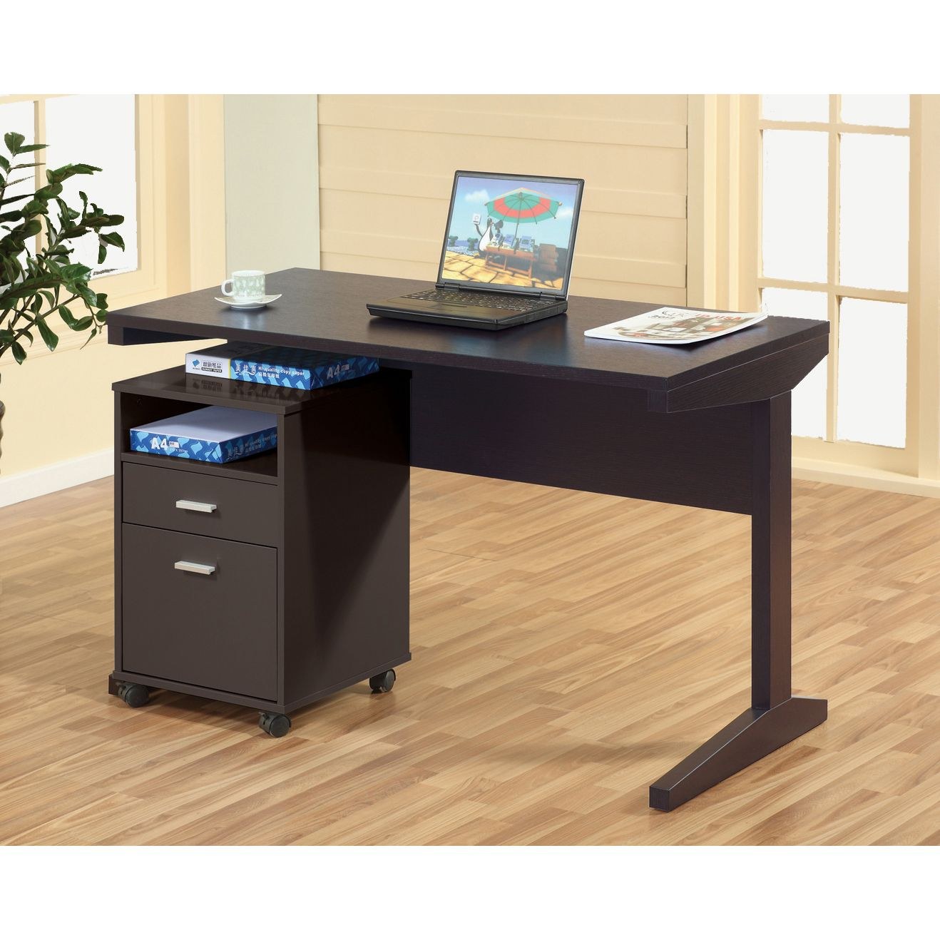 Home office desk with drawers and rolling file storage