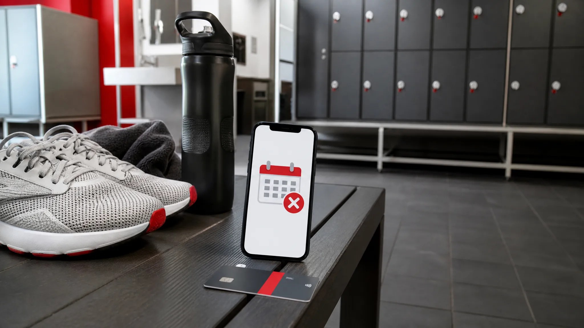 Gym membership paperwork and trainers beside a phone