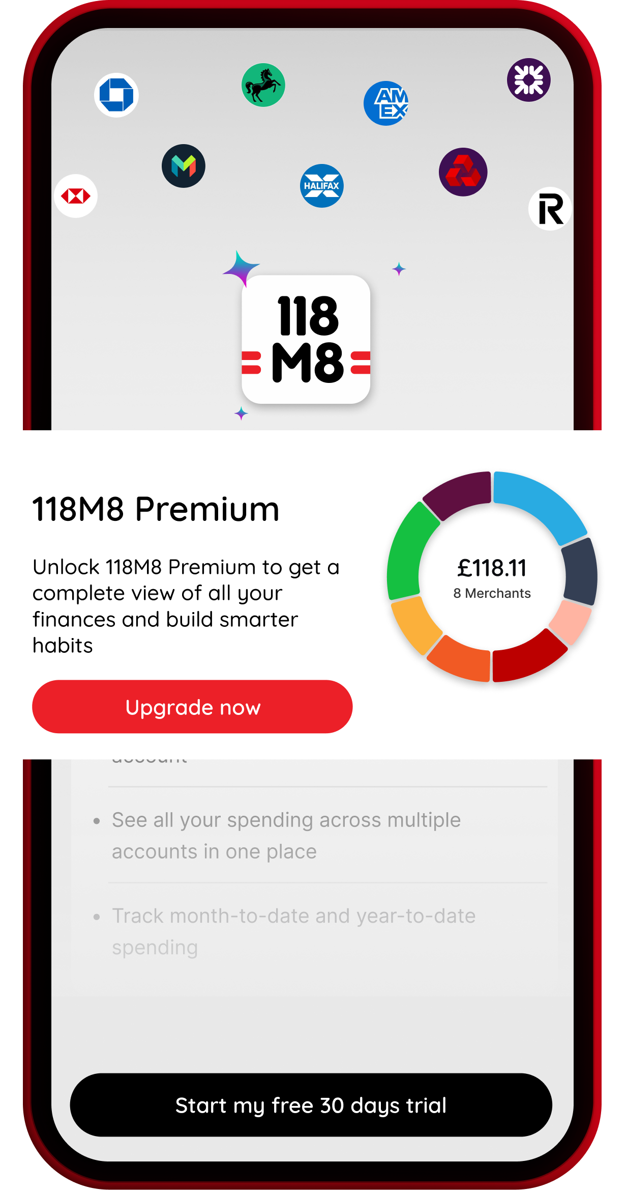 118M8 Premium upgrade app screen