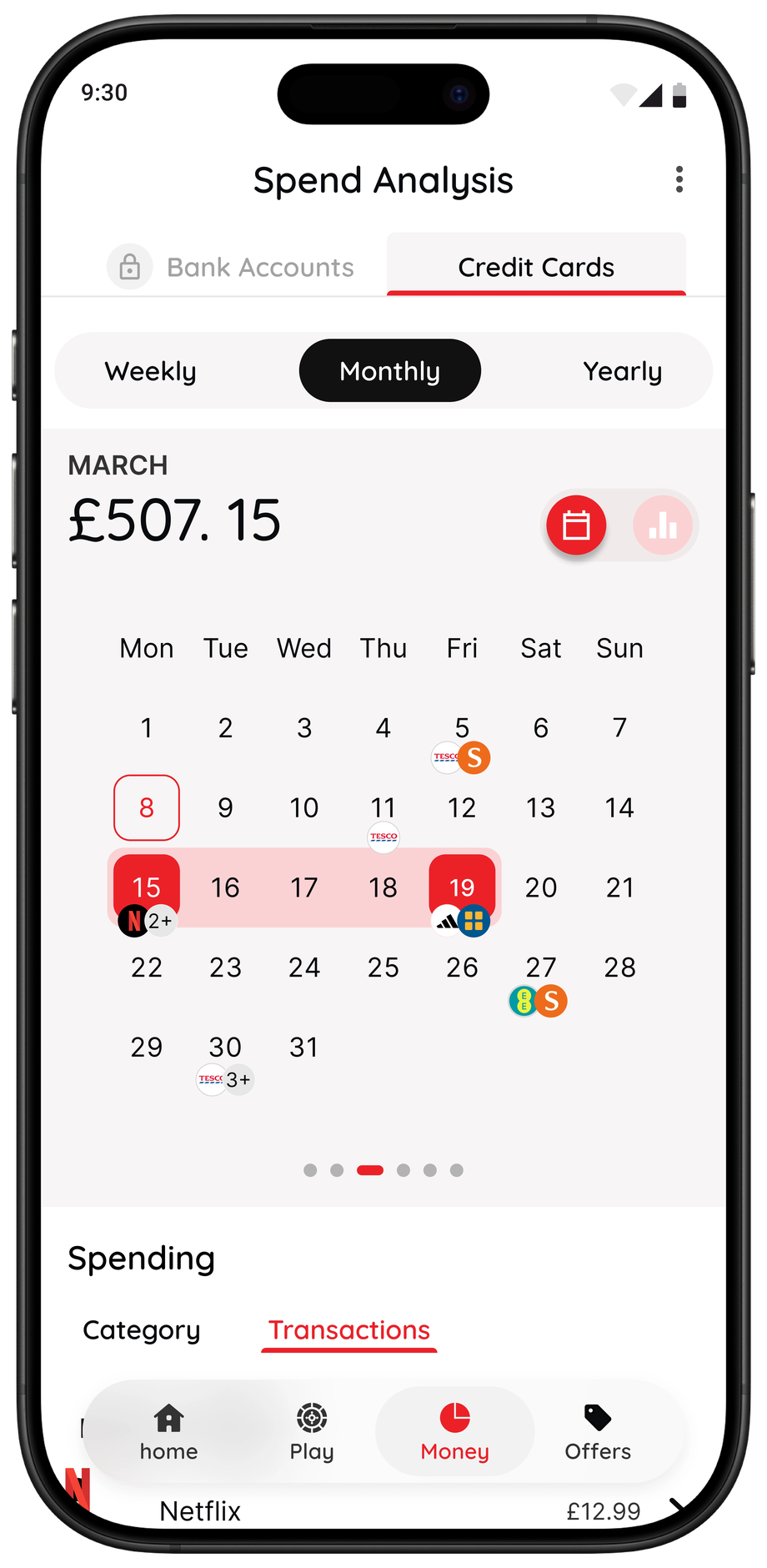 118M8 app showing daily spending and top merchant analysis