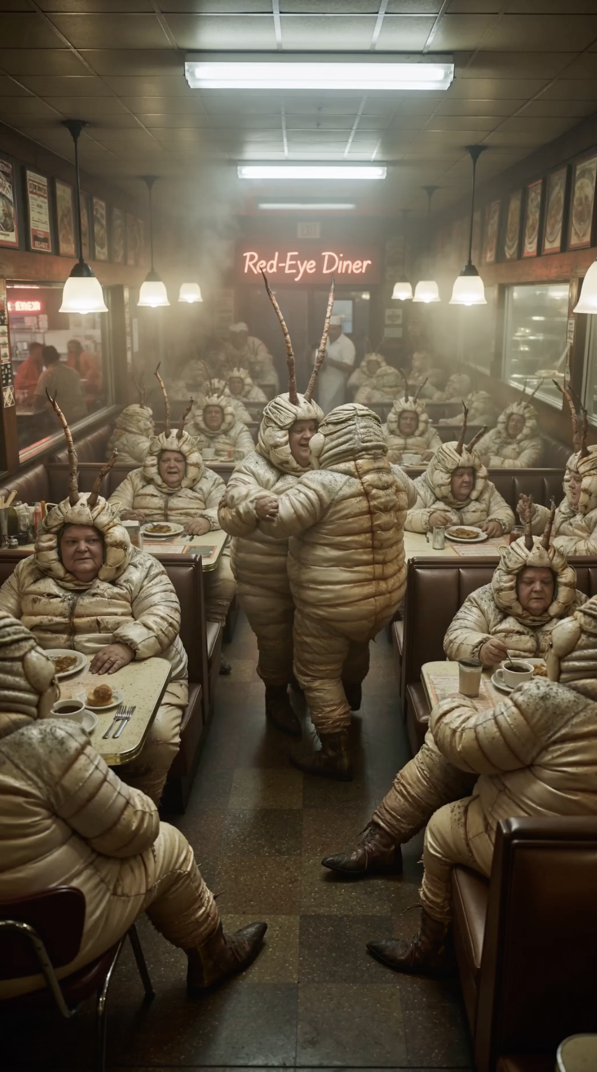 Crowded Red-Eye Diner campaign scene