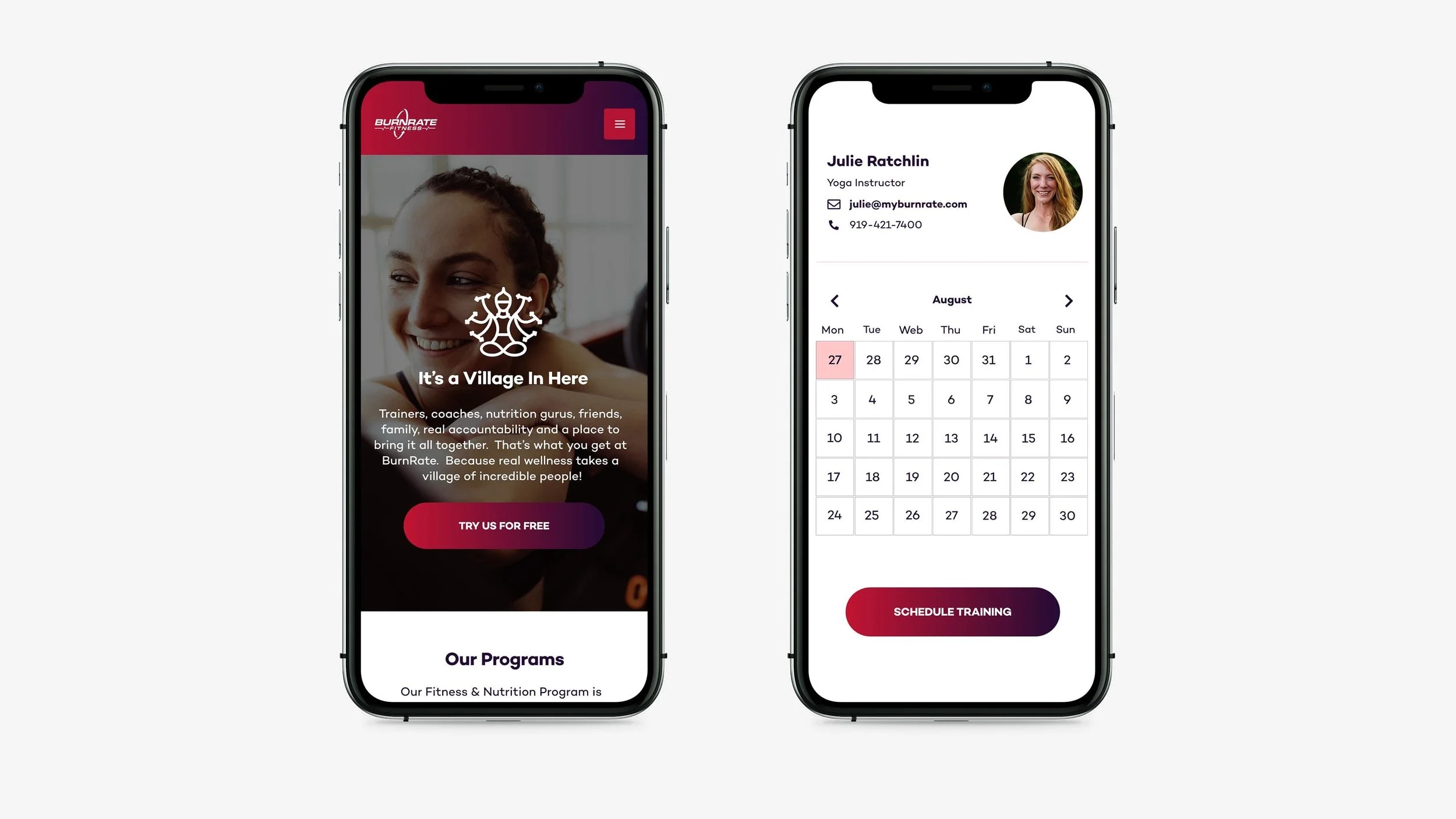 Burn Rate mobile site and trainer scheduling experience