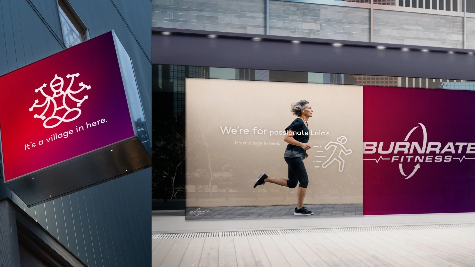 Burn Rate Fitness storefront signage and hoarding — We're for passionate people