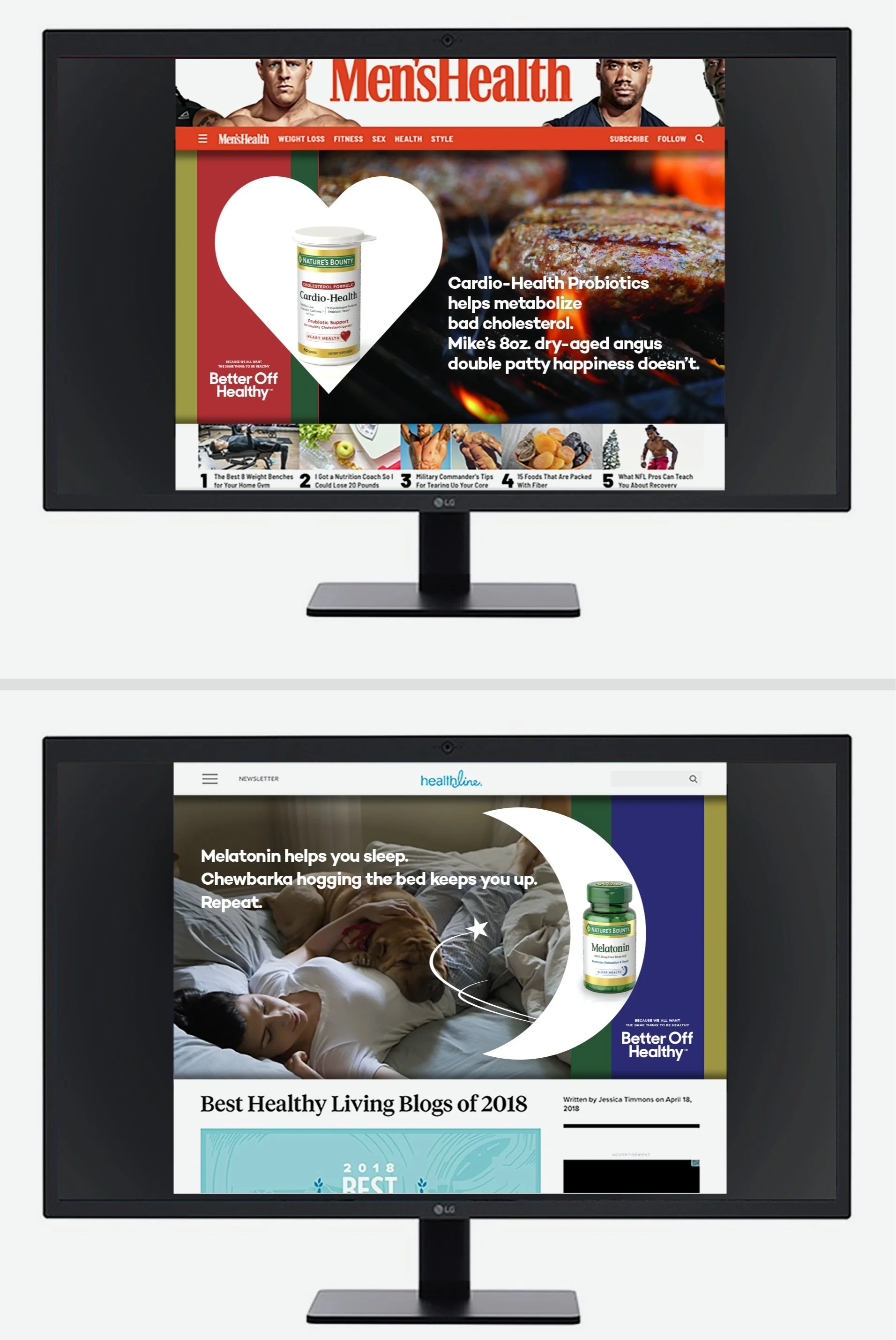 Nature's Bounty Better Off Healthy digital campaign shown on computer monitors
