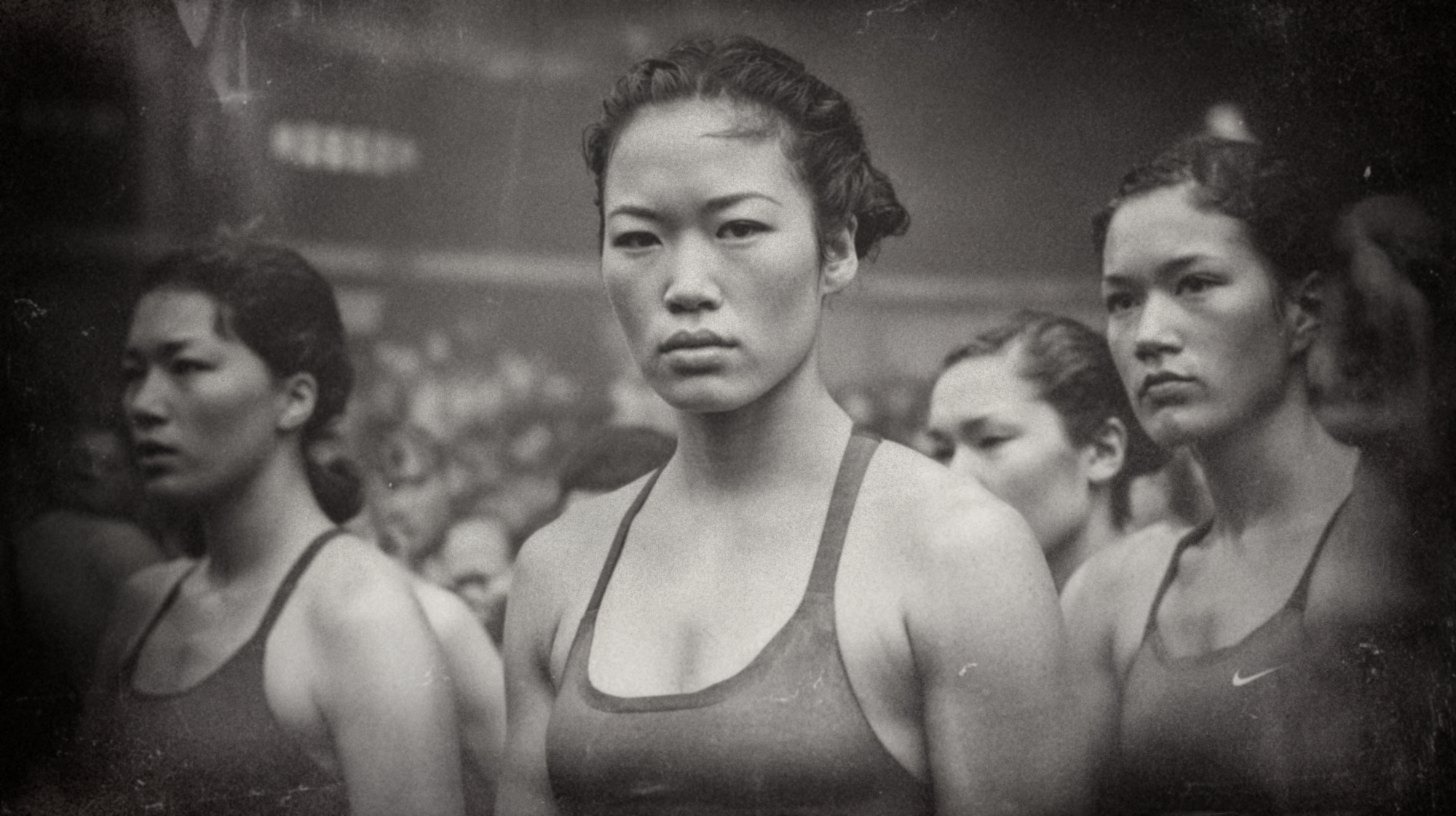 Portrait of three women swimmers, imagined through a modern athlete-photography lens