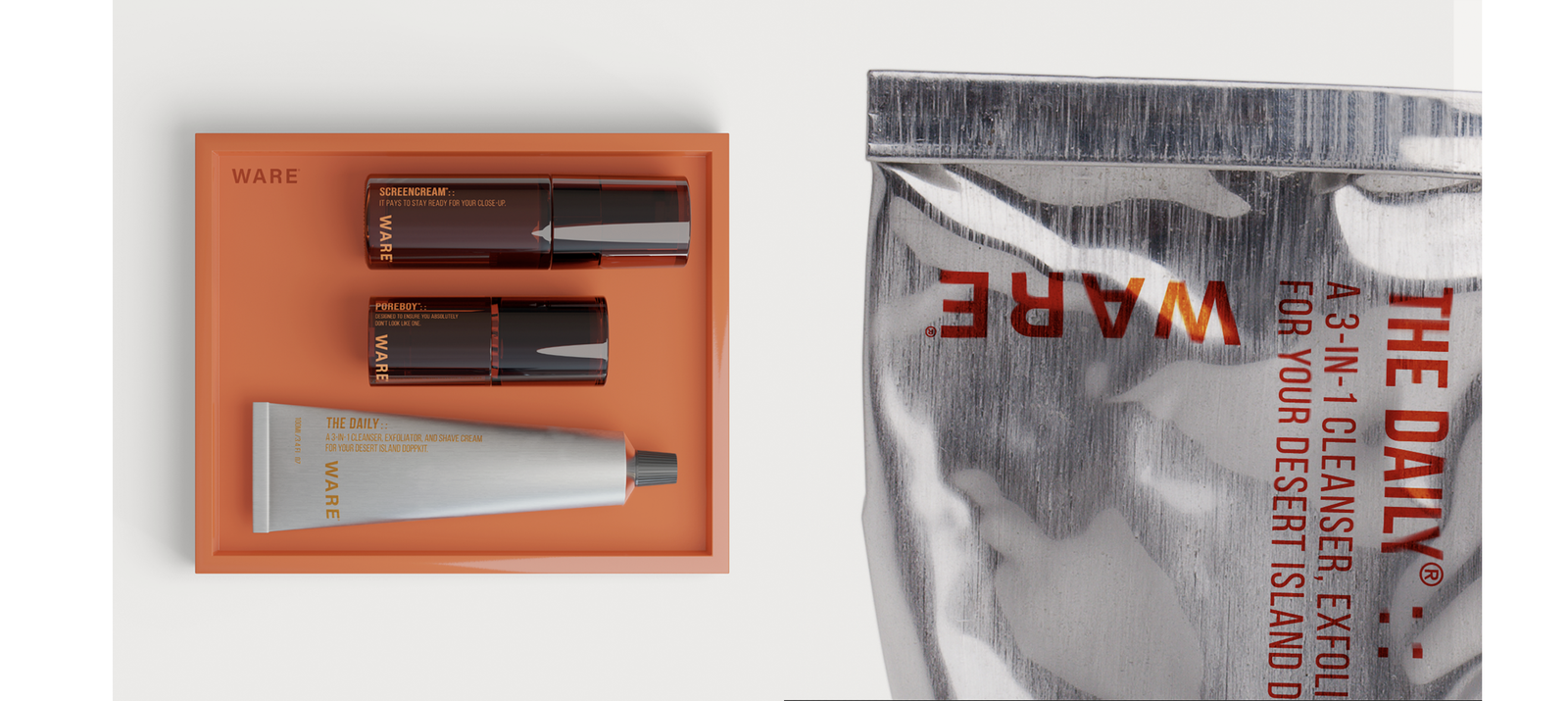 WARE products arranged in an orange tray