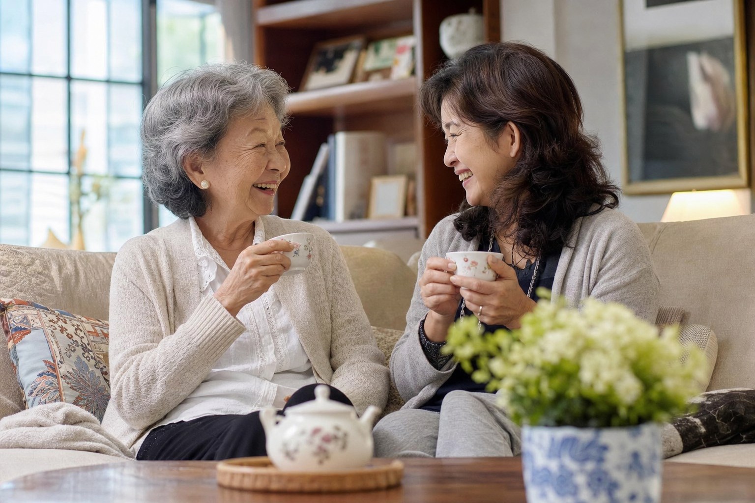 Two women sharing tea together