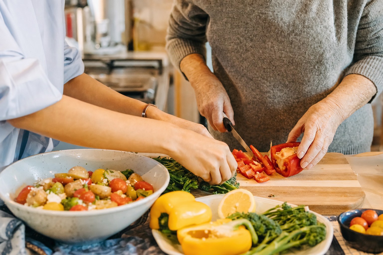 Preparing a meal at home