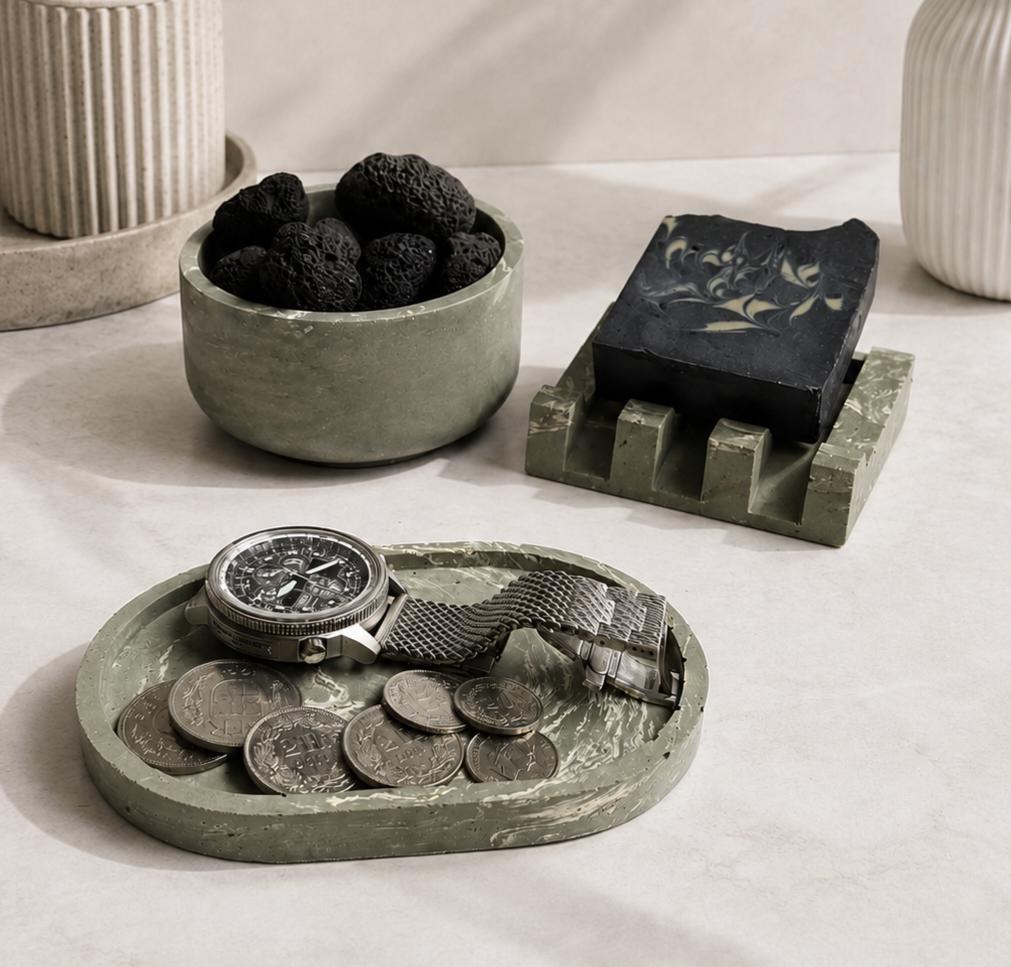 Concrete Bathroom Accessory Set With Soap Dish Bowl Tray Vanity Organizer Gift for Her Housewarming Gift Idea Mom Spa Gift Decor For Wife