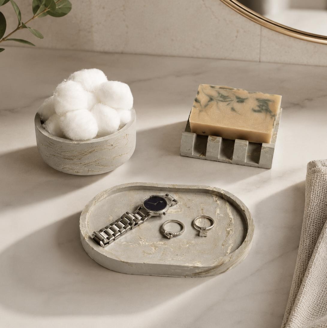Concrete Bathroom Accessory Set With Soap Dish Bowl Tray Vanity Organizer Gift for Her Housewarming Gift Idea Mom Spa Gift Decor For Wife, product view 13