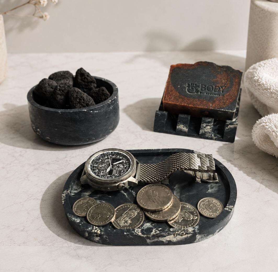Concrete Bathroom Accessory Set With Soap Dish Bowl Tray Vanity Organizer Gift for Her Housewarming Gift Idea Mom Spa Gift Decor For Wife, product view 2