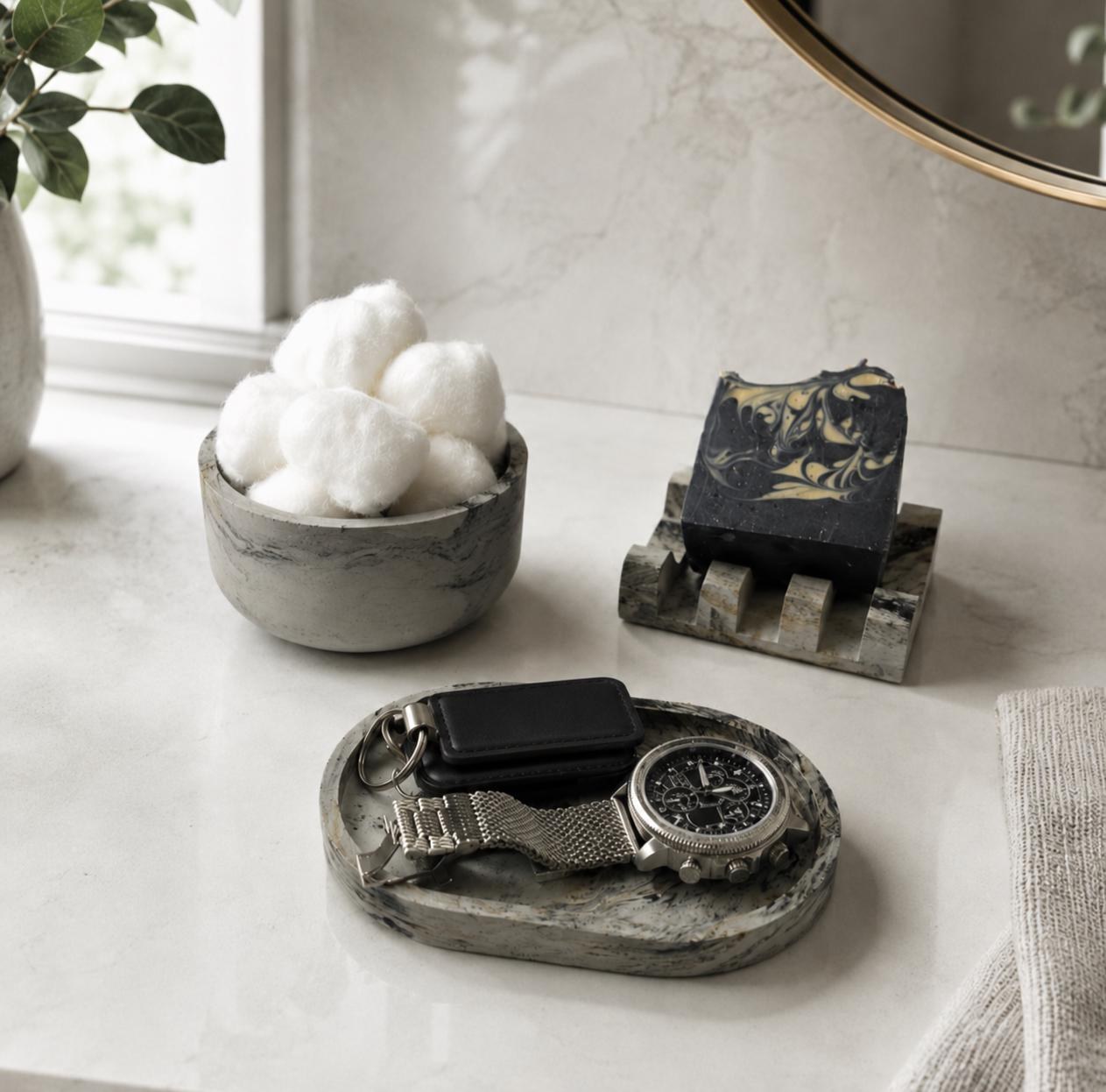Concrete Bathroom Accessory Set With Soap Dish Bowl Tray Vanity Organizer Gift for Her Housewarming Gift Idea Mom Spa Gift Decor For Wife, product view 7