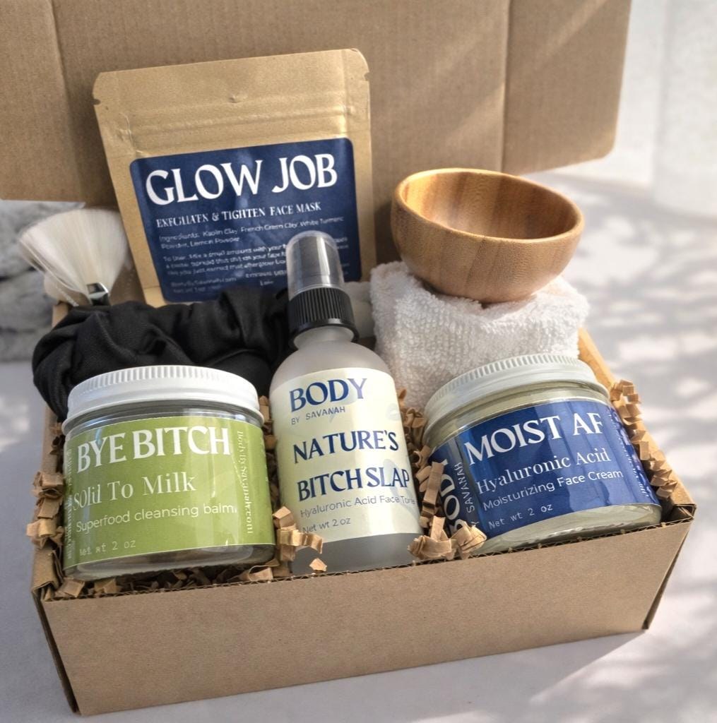Natural Skincare Gift Set for Dry Skin Care Spa Gift Moisturizing Face Care Mature Skincare Handmade Self Care Gift for Women, product view 2