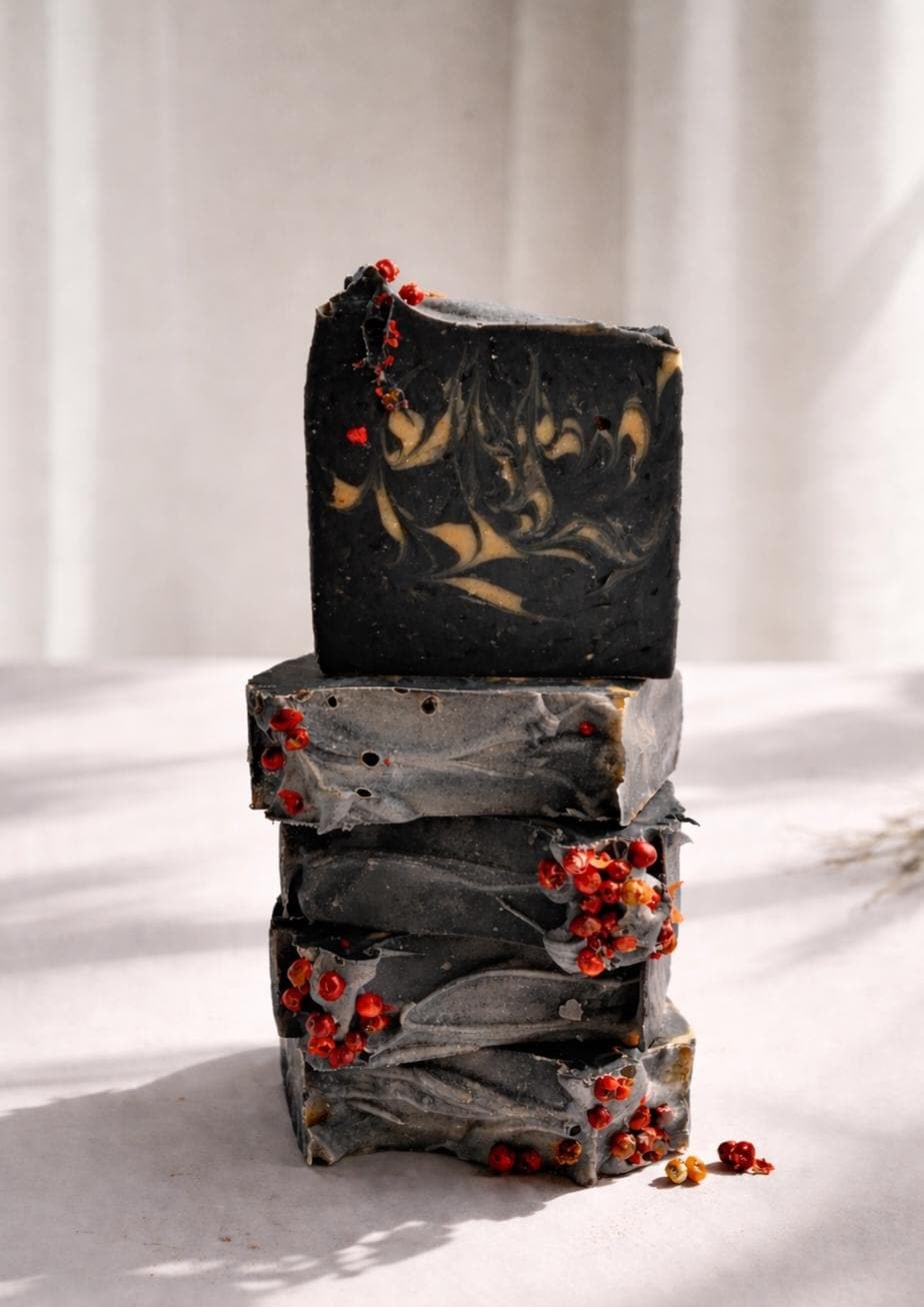Natural Turmeric Charcoal Soap for Sensitive Skin Gentle Detox Facial Cleanser for Acne Soap Gift for Women Self Care Tea Tree Body Soap, product view 7