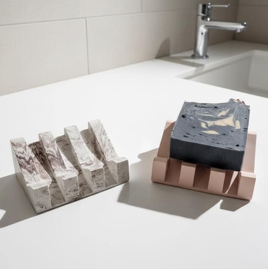 Self draining soap dish concrete sponge holder kitchen sink caddy modern decor housewarming gift for mom hostess gift idea new home gift, product view 7