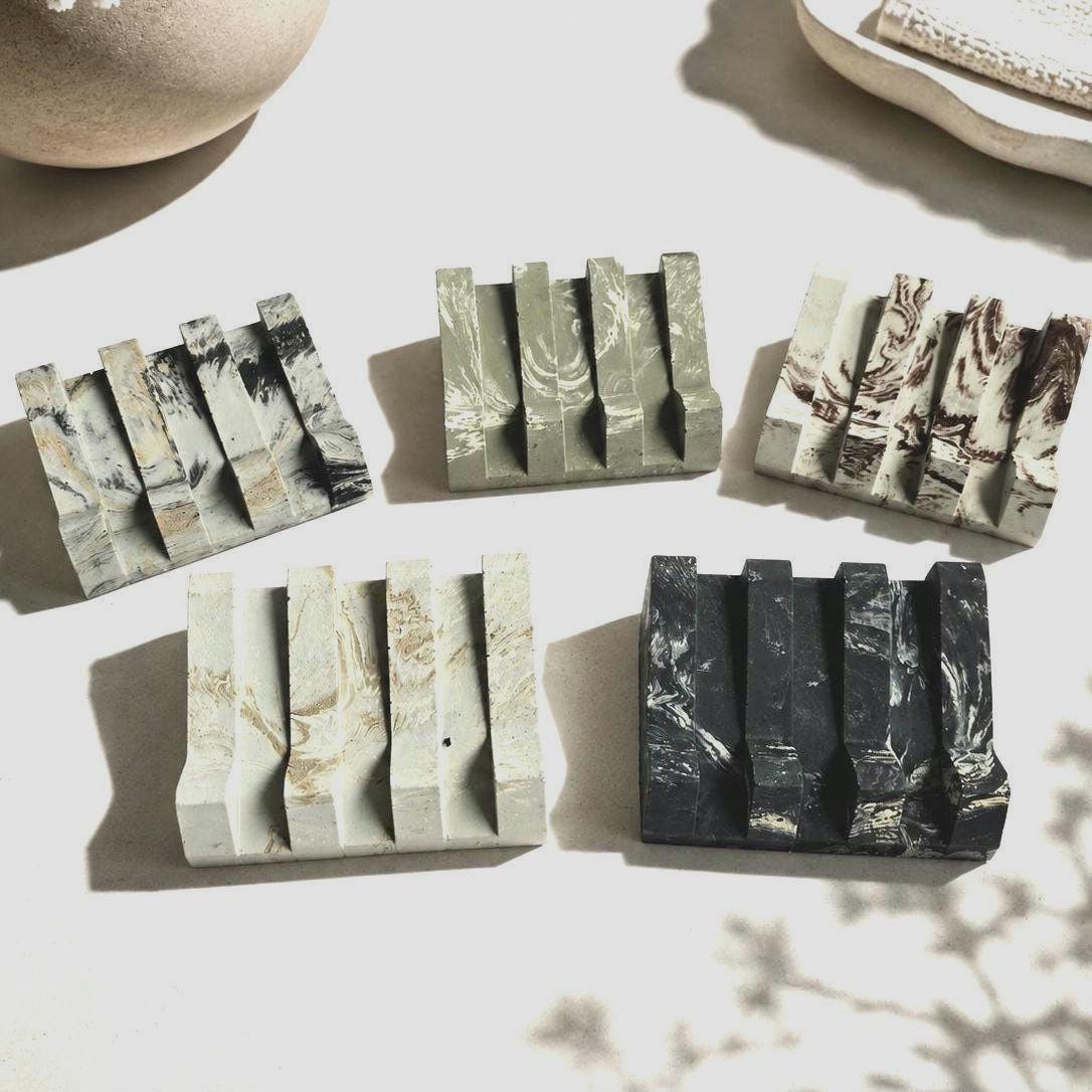 Self draining soap dish concrete sponge holder kitchen sink caddy modern decor housewarming gift for mom hostess gift idea new homeowner