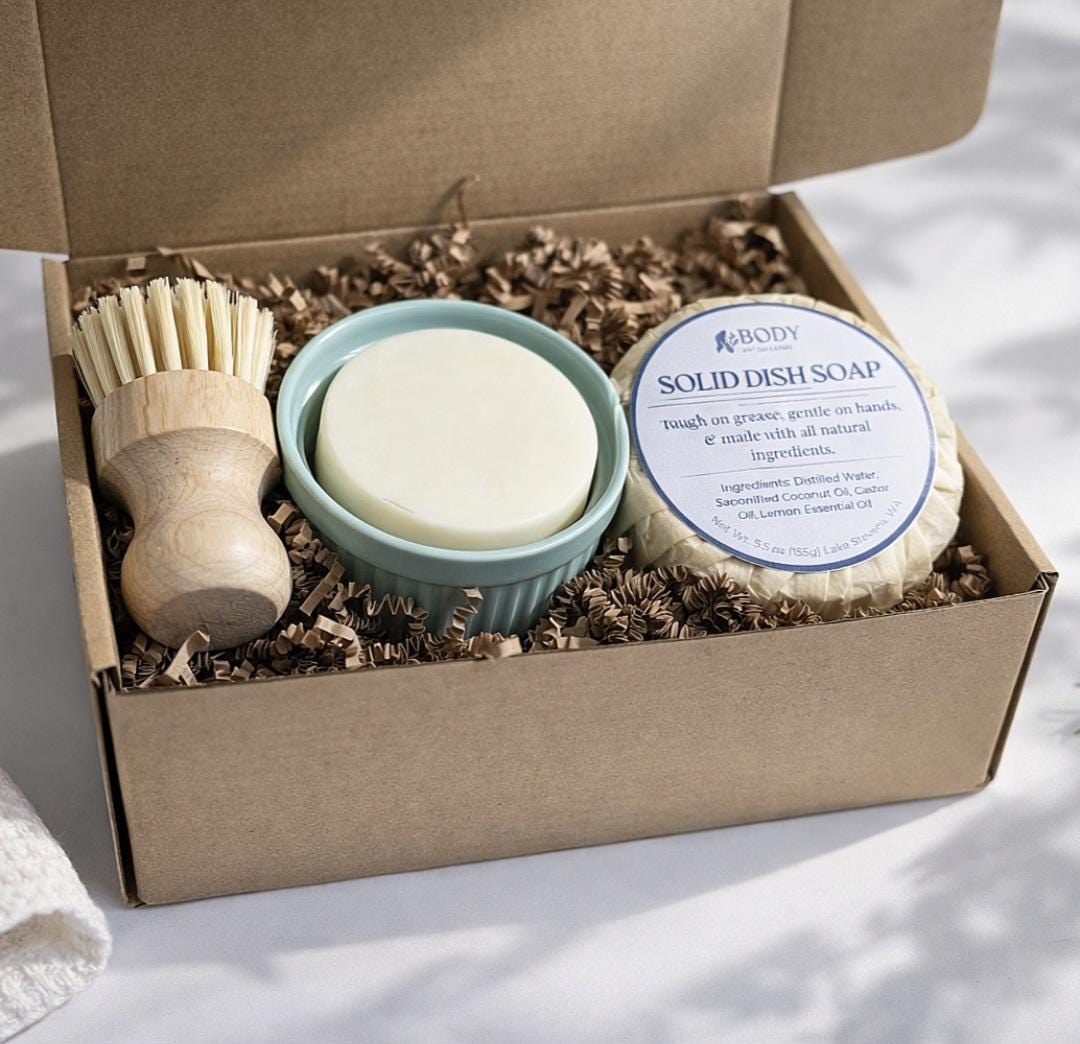 Solid Dish Soap Zero Waste Dishwashing Bar Soap Essential Oil Dish Soap Ramekin Brush Set For Kitchen Housewarming Gift For Friend, product view 4