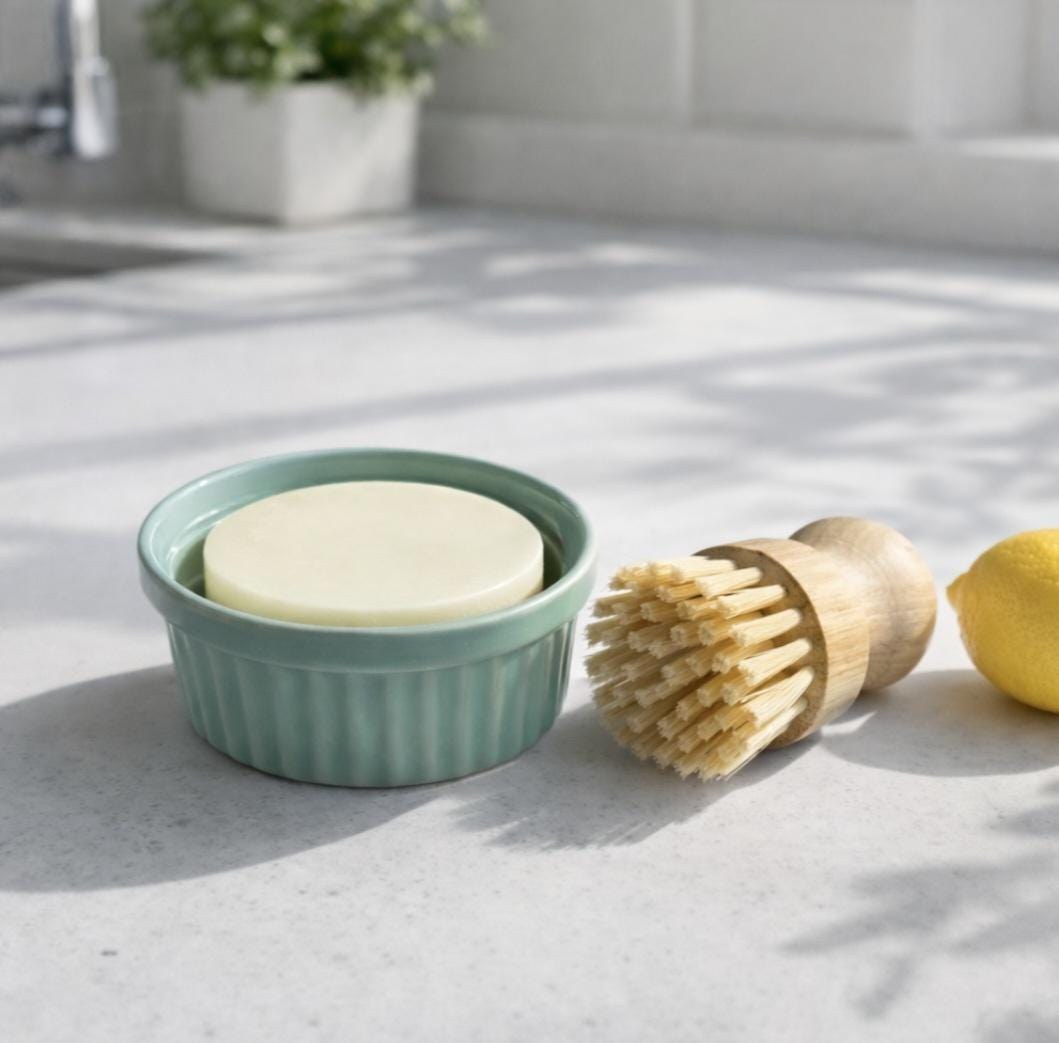 Solid Dish Soap Zero Waste Dishwashing Bar Soap Essential Oil Dish Soap Ramekin Brush Set For Kitchen Housewarming Gift For Friend, product view 8