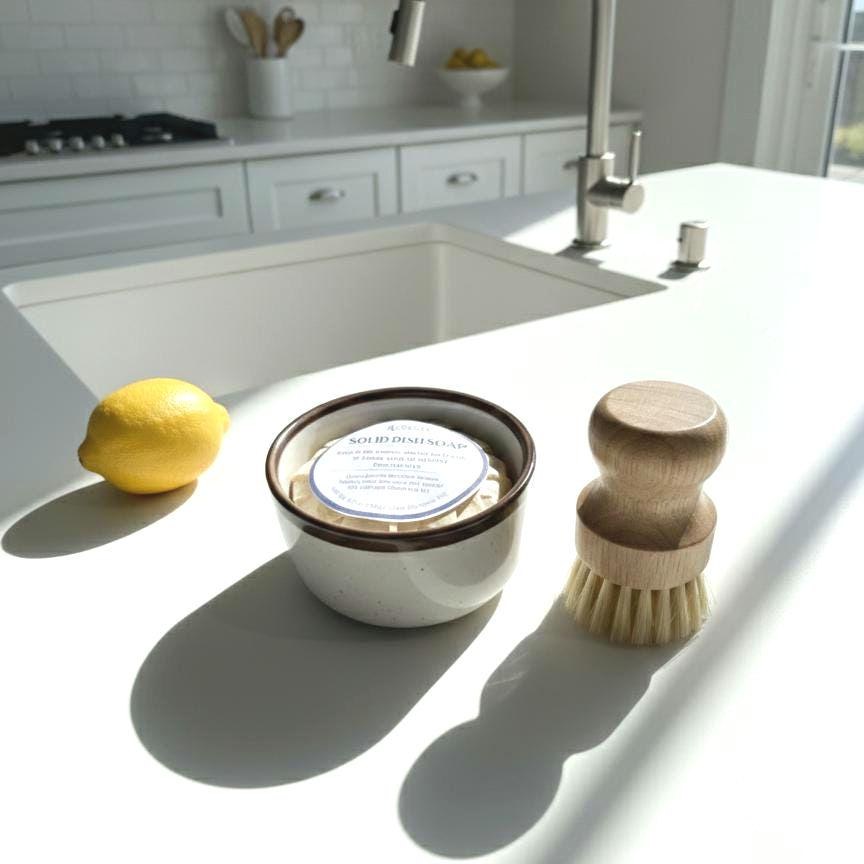 Solid Dish Soap Zero Waste Dishwashing Bar Soap Lemon Essential Oil Dish Soap Ramekin Brush Set For Kitchen Housewarming Gift For Friend, product view 18