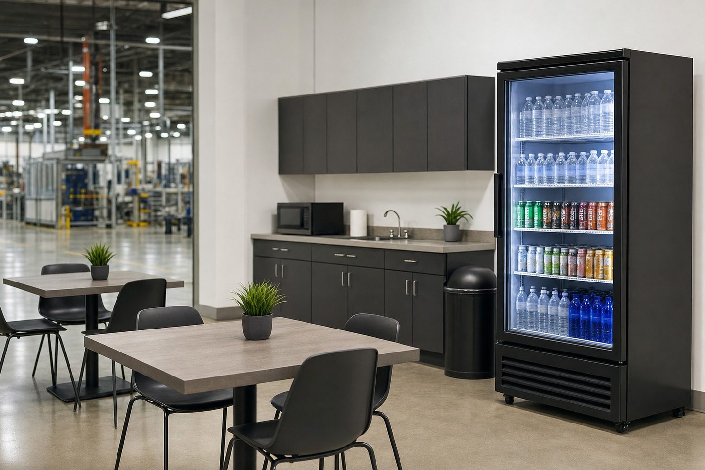 Illustrative industrial break area with generic equipment
