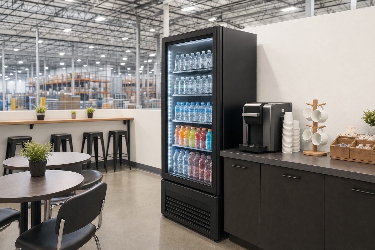 Illustrative warehouse refreshment area with generic equipment
